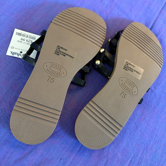 Steve Madden BEIL01S1 Studded Slide Sandals Black Gold Slip On Size 7.5 NWT - Picture 2 of 6